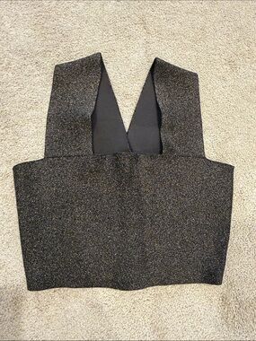 A.L.C. Metallic Black V-Neck Crop Top